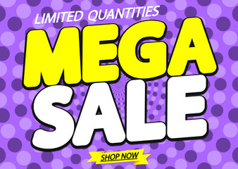 Mega Sale, discount poster design template, horizontal offer banner, vector illustration