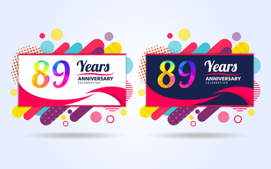 89 years pop anniversary modern design elements, colorful edition, celebration template design, pop celebration template design, white and black background