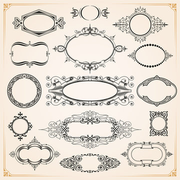 Decorative rounded circle and oval frames and borders set