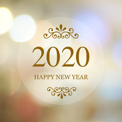 Obraz premium Happy New Year 2020 on blur abstract bokeh background, new year greeting card, banner