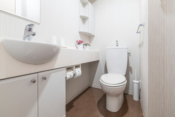 Obraz na płótnie Canvas White ceramic basin in the bathroom, modern design