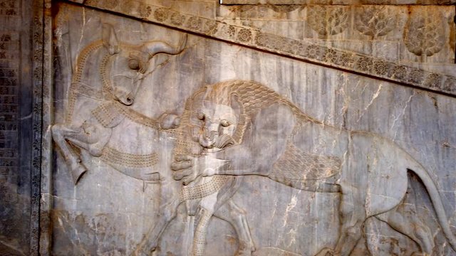 Wall of Bas Relief Carvings of Soldiers at Persepolis.