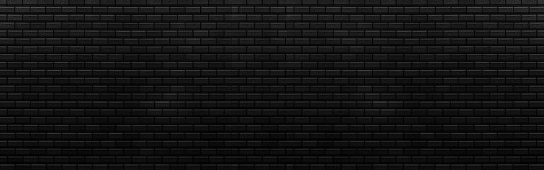 Panorama of Black brick stone wall seamless background and texture