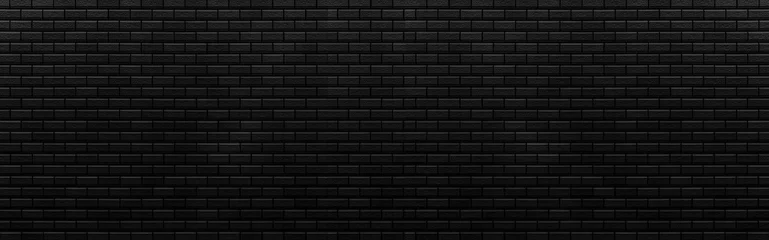 Photo sur Plexiglas Mur de briques Panorama du fond et de la texture sans couture de mur de pierre de brique noire