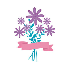 bouquet of flowers with ribbon isolated icon