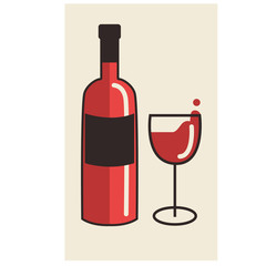 Bottle of wine and wineglass geometric illustration isolated on background