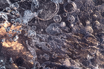 Texture abstract closeup background ice with grooves, furrows, and bubbles of air caught by frost...