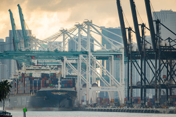 Sunset over Port of Miami Florida USA