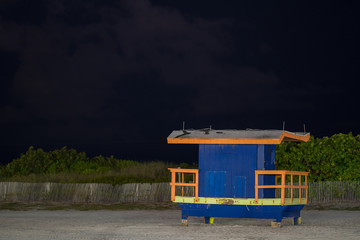 Miami Beach retired lifeguard tower at night