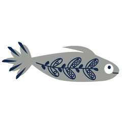 Grey fish hand drawn illustration isolated on background