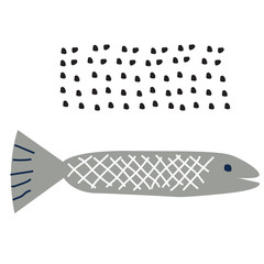 Grey fish hand drawn illustration isolated on background