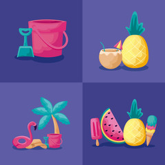 summer poster with palm tree and icons