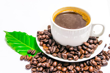 Coffee cup and coffee beans