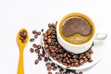 Coffee cup and coffee beans