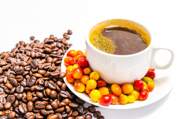 Coffee cup and coffee beans