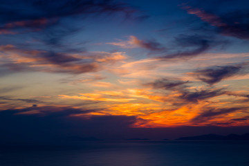 Fototapeta na wymiar Fiery orange sunset sky. Bali, Indonesia