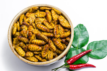 Fried silkworm's pupa