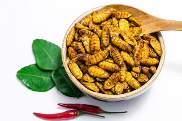 Fried silkworm's pupa