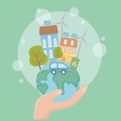 Hand holding world and think green design