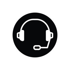 Black solid icon for support headset