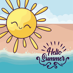 summer holiday beach with sun kawaii