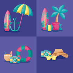 summer poster with palm tree and icons