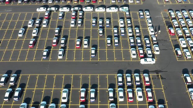 Aerial View of Giant Parking Lot for New Cars Arriving from Overseas