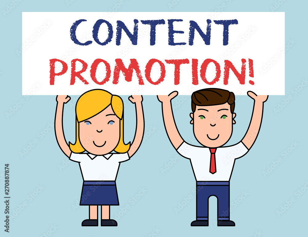 Aufkleber writing note showing content promotion. business concept for about getting content in front of the r
