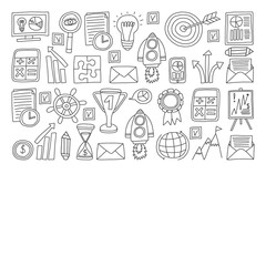 Vector set of bussines icons in doodle style.