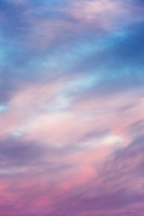 Marshmallow pink dawn on the sky, background, vertical. Space for text.