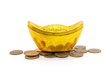 Chinese gold sycee (yuanbao) on white background.