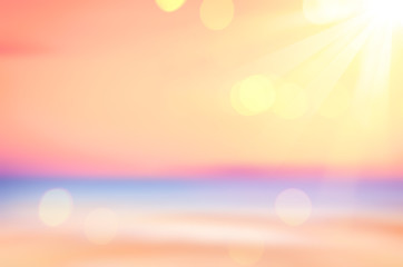 Copy space of soft sand sea and blur tropical beach with sunset sky and cloud abstract background.