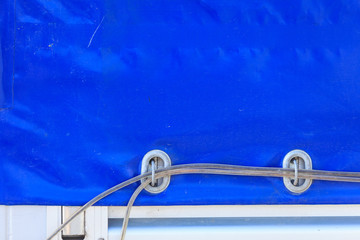 Blue truck tarpaulin close up
