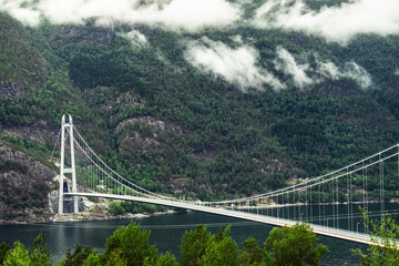 Fototapeta na wymiar Hardanger Bridge over fjord, Norway