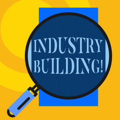 Text sign showing Industry Building. Business photo showcasing Factories and other premises used for analysisufacturing Big magnifier glass looking vertical rectangle. Geometrical background