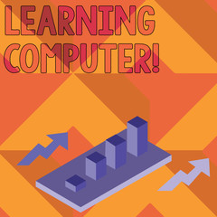 Writing note showing Learning Computer. Business concept for learn more about each of the components in the computer Clustered 3D Bar Chart Graph in Perspective with Two Arrows