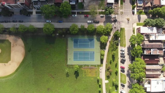 aerial view of tennis courts in park