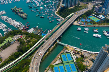 Obraz na płótnie Canvas Top view Hong Kong harbour port