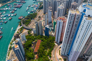 Top view Hong Kong harbour port