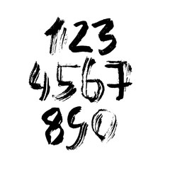 Set of grunge handdrawn numbers. Modern dry brush lettering. Vector illustration.