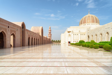 View of deserted courtyard of the Sultan Qaboos Grand Mosque
