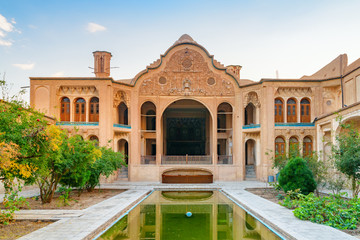 Wonderful view of traditional Iranian courtyard, Kashan