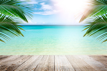 Tropical beach with palm trees, summer vacation background