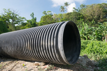 A prefabricated drain parts on the street