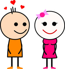 Vector Illustration of a cute cartoon love couple, boy in love with girl.