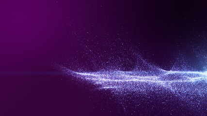 Dark purple background with small particles gathered together into waves, shadows spread throughout the area and areas with deep clarity.