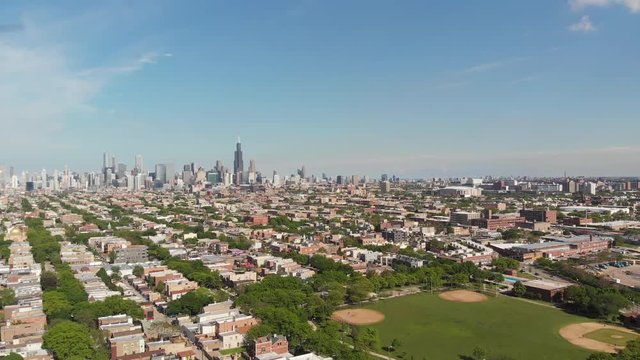 Aerial drone view of Chicago skyline