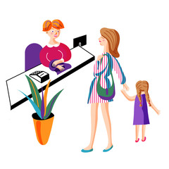 Mom shopping with daughter vector illustration