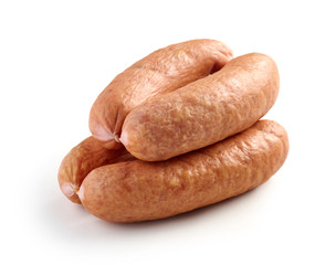 smoked sausages on white background