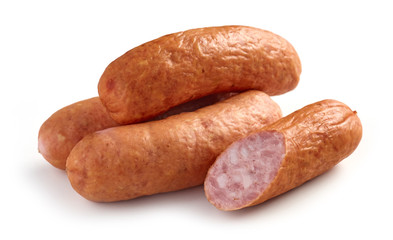 smoked sausages on white background